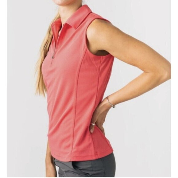 Zyia Active Clubhouse Pink Mesh Zip Up Sleeveless Polo Shirt Size Small - Picture 2 of 9